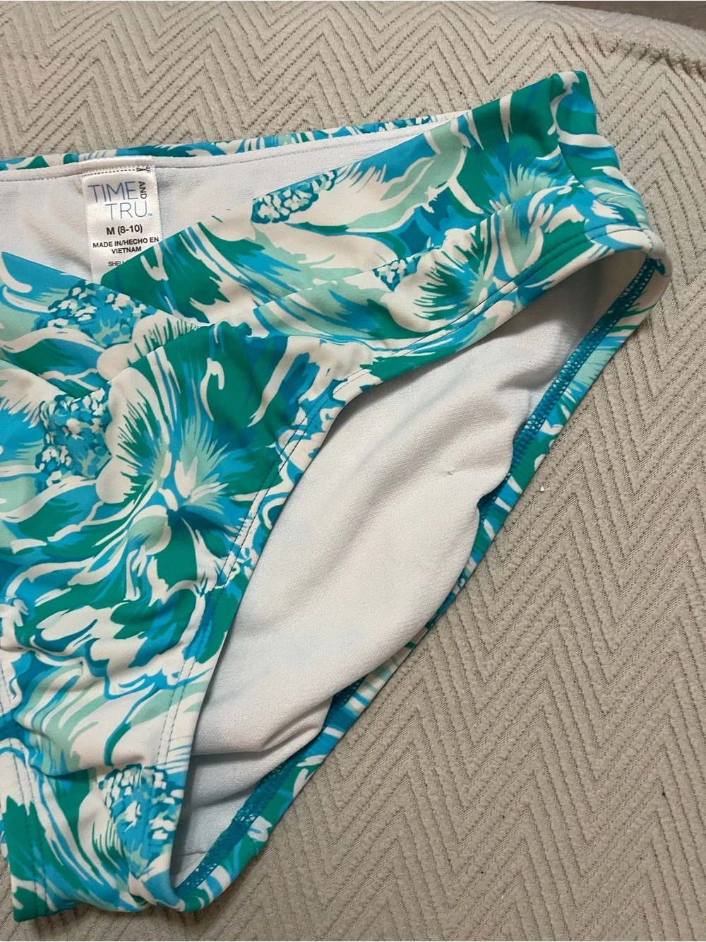 Floral Teal & White Bikini Bottoms Time and Tru Medium 8-10 swim